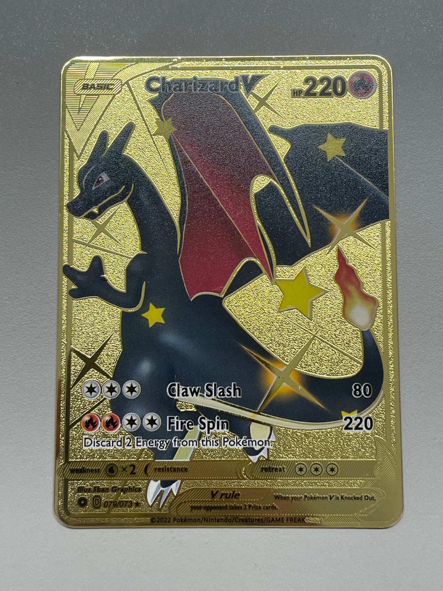 Charizard V 079/073 Champions Path Solid Gold Colored Metal FanArt Card