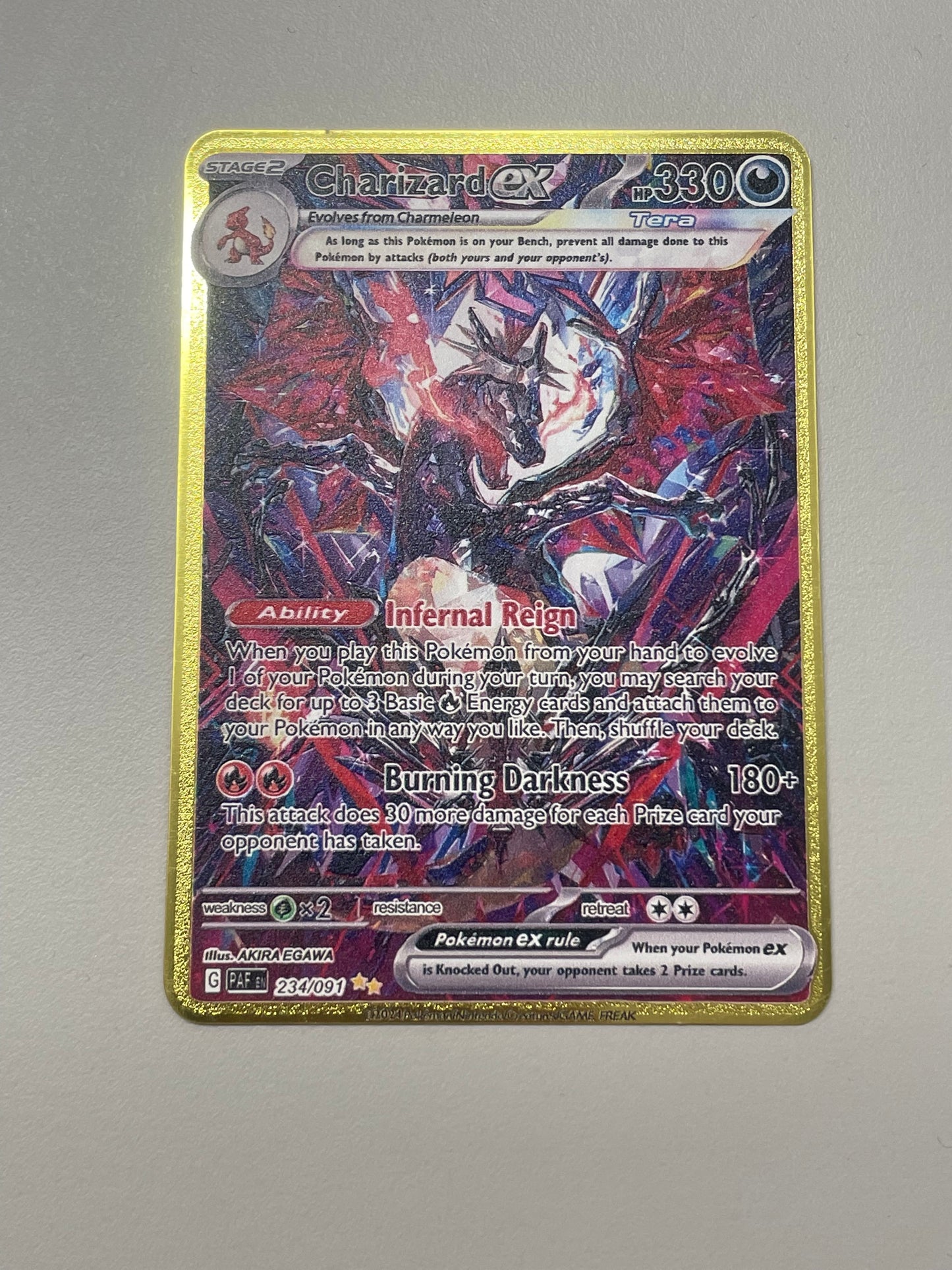 Charizard ex 234/091 Paldean Fates 151 Solid Gold Metal FanArt Card