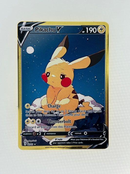 Pikachu V "Beneath The Moonlight" 02/03 Solid Gold Metal FanArt Card