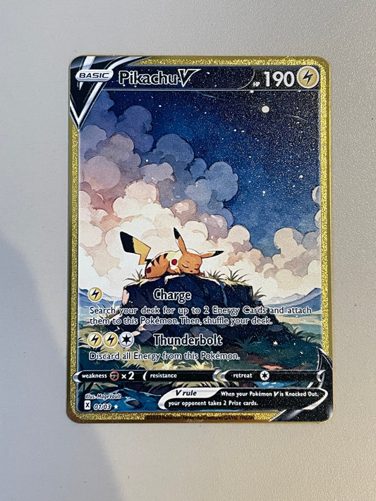 Pikachu V "Lost Under The Moon" 01/03 Solid Gold Metal FanArt Card