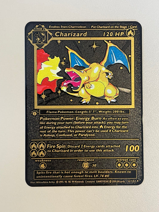 Black Metal Charizard Base Set 4/102 Solid Metal FanArt Card