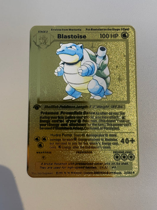 Gold Metal Blastoise Base Set 2/102 Solid Gold Coloured Metal FanArt Card