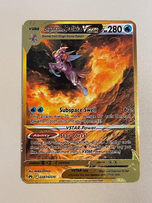 Gold Metal Palkia VSTAR GG67/GG70 Crown Zenith Solid Gold Coloured Metal FanArt Card