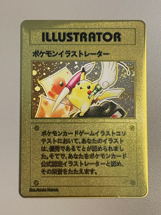 Illustrator Pikachu Solid Gold Colored Metal FanArt Card