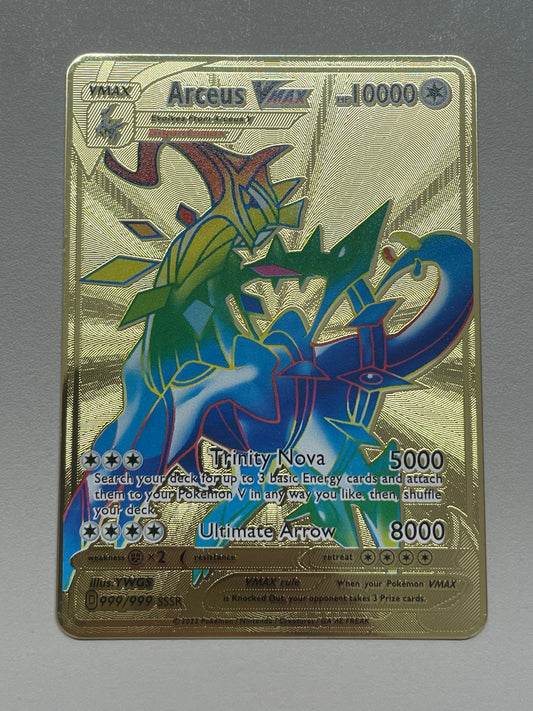 Arceus VMAX Rainbow Rare Solid Gold Colored Metal FanArt Card