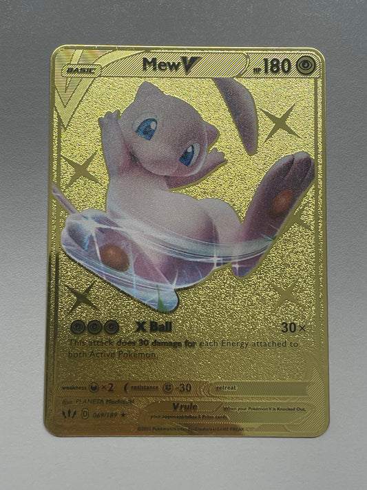 Mew V Solid Gold Colored Metal FanArt Card