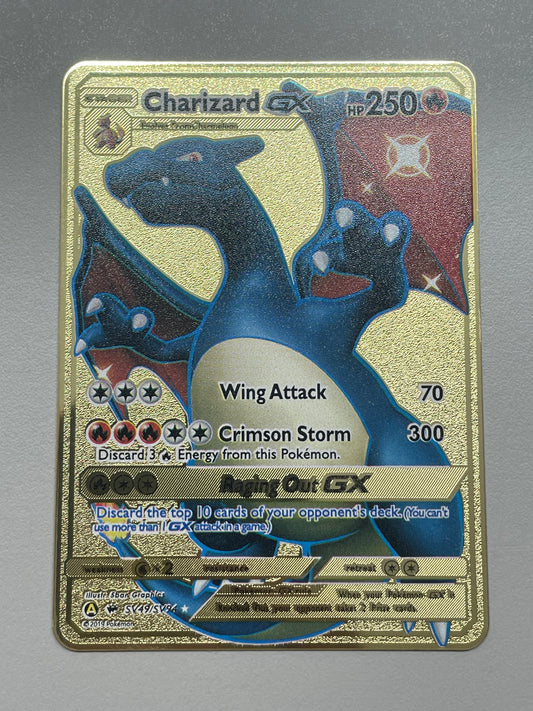 Charizard GX SV49/SV94 Hidden Fates Solid Gold Colored Metal FanArt Card