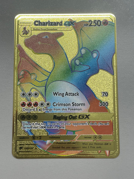 Charizard GX 150/147 Burning Shadows Rainbow Rare Solid Gold Colored Metal FanArt Card