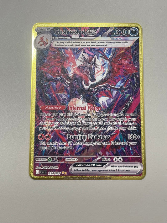Charizard ex 234/091 Paldean Fates 151 Solid Gold Metal FanArt Card